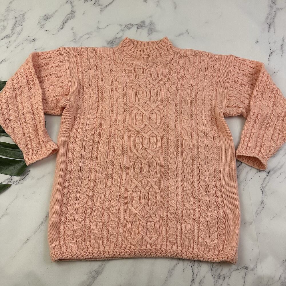 American Weekend Womens Vintage 90s Chunky Sweater Size M Peach Pink Cable Knit